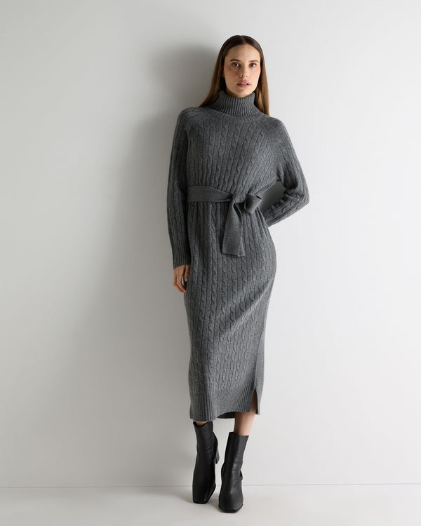 n.peal Women's Longline Cable Cashmere Dress In Elephant Grey