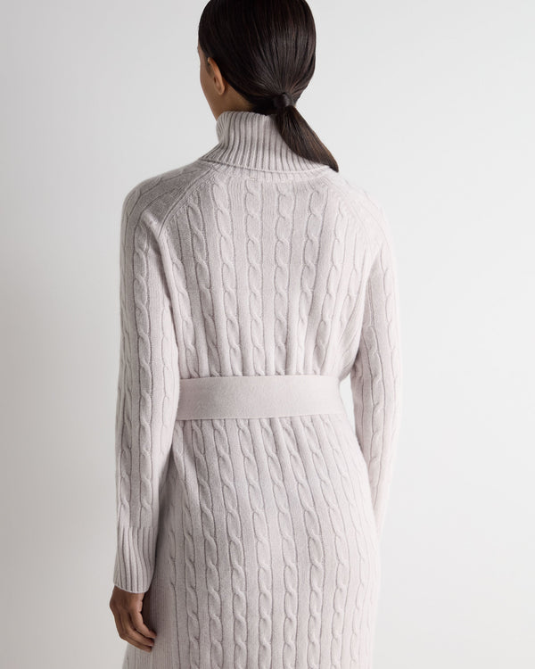 N.peal Women's Longline Cable Cashmere Dress In Snow Grey