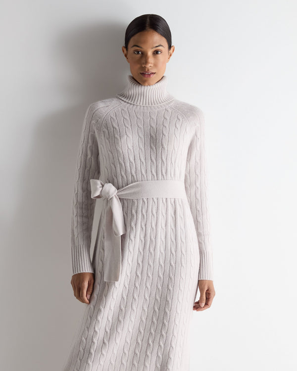 n.peal Women's Longline Cable Cashmere Dress In Snow Grey