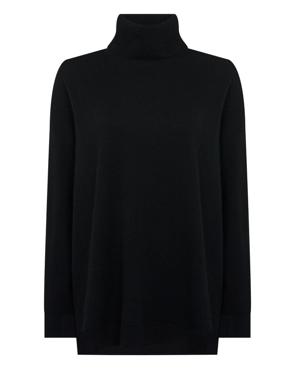 N.peal Women's Longline Turtle Neck Cashmere Sweater In Black