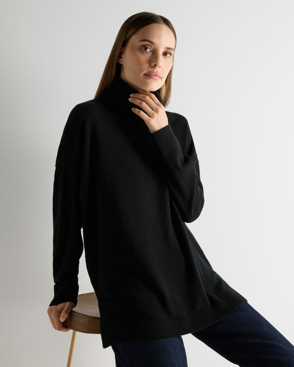 n.peal Women's Longline Turtle Neck Cashmere Sweater In Black