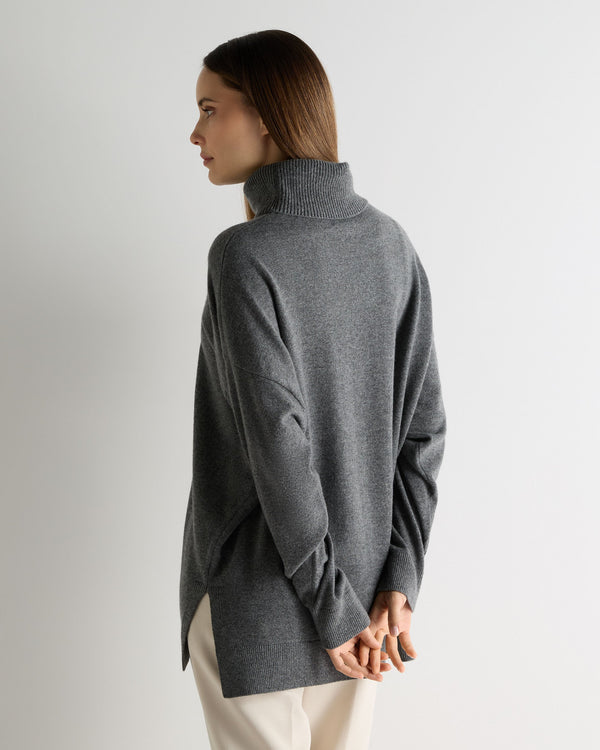 N.peal Women's Longline Turtle Neck Cashmere Sweater In Elephant Grey