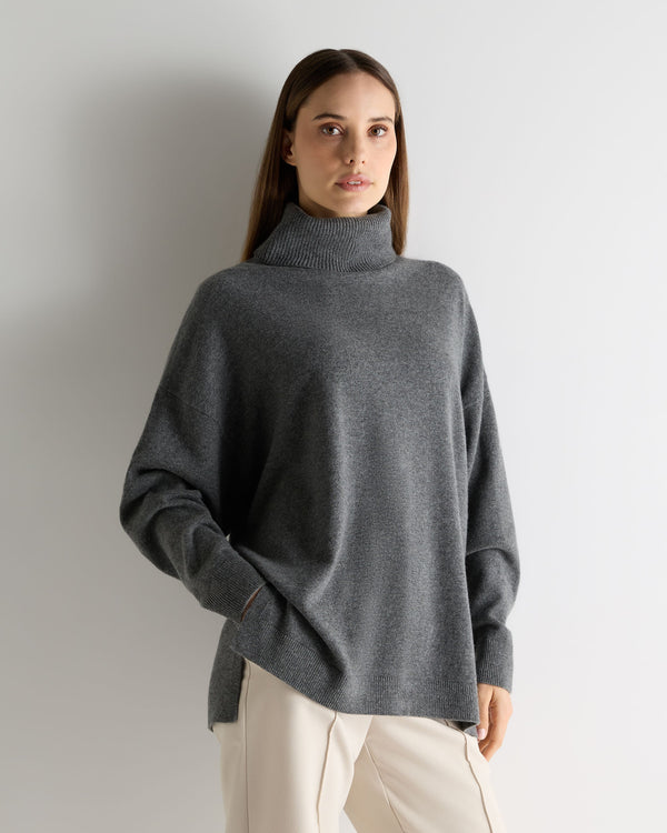 n.peal Women's Longline Turtle Neck Cashmere Sweater In Elephant Grey