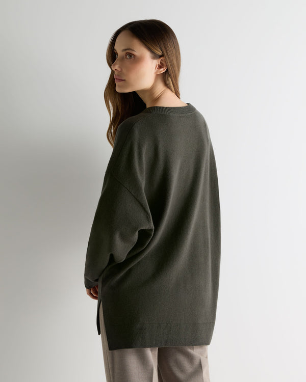 N.peal Women's Longline V Neck Cashmere Sweater In Arabica Khaki Green