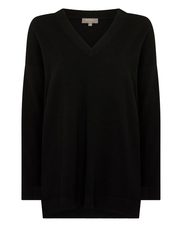 N.peal Women's Longline V Neck Cashmere Sweater In Black
