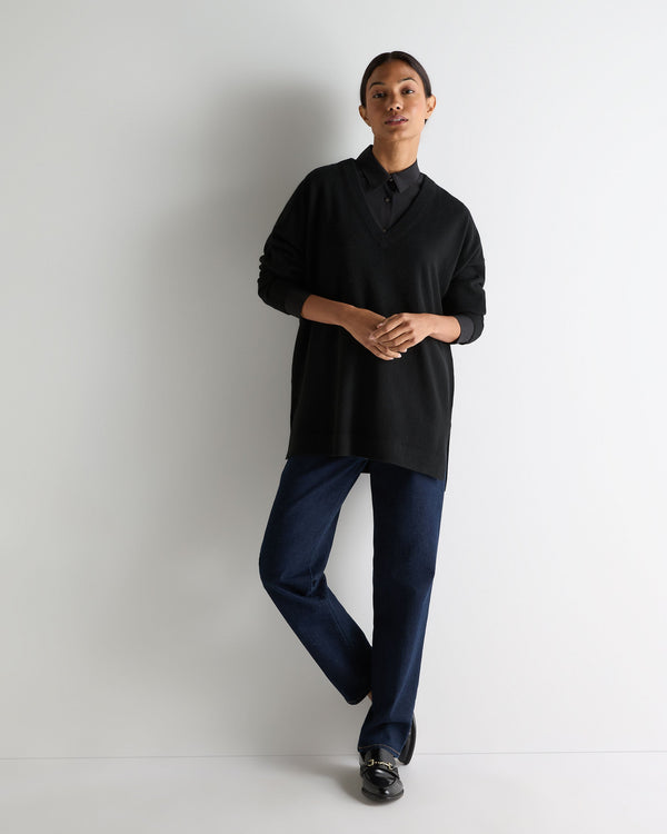 N.peal Women's Longline V Neck Cashmere Sweater In Black