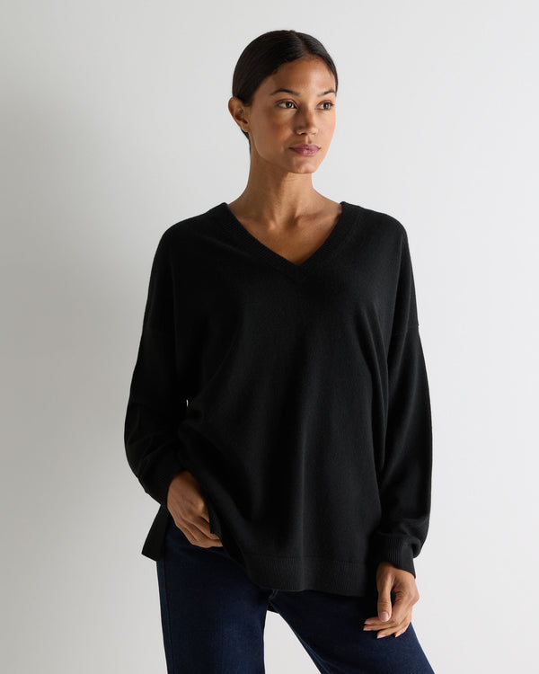n.peal Women's Longline V Neck Cashmere Sweater In Black
