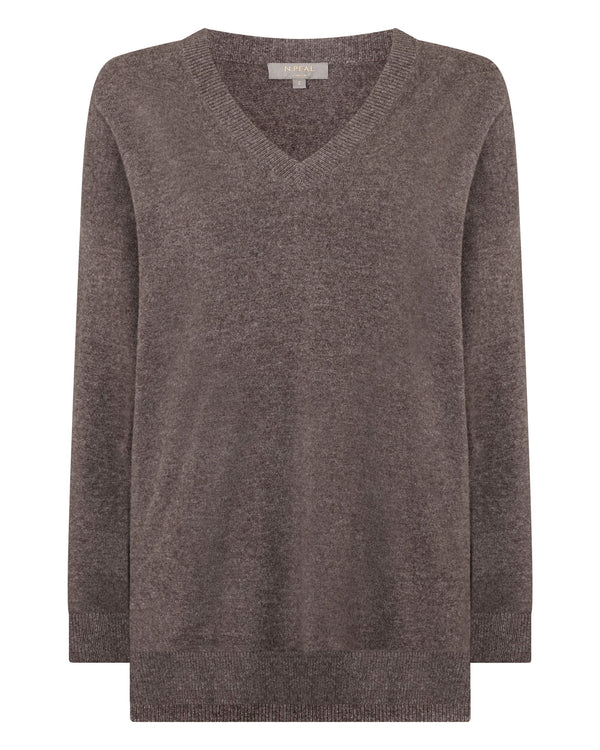 N.peal Women's Longline V Neck Cashmere Sweater In Otter Brown
