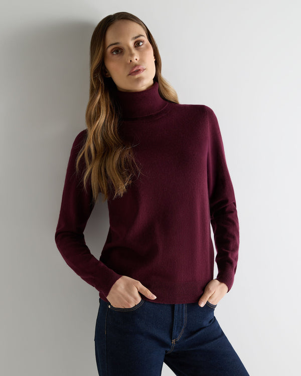 n.peal Women's Luna Turtle Neck Cashmere Sweater In Bordeaux Red