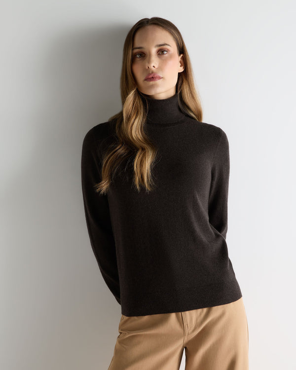n.peal Women's Luna Turtle Neck Cashmere Sweater In Chocolate Brown