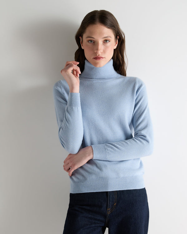n.peal Women's Luna Turtle Neck Cashmere Sweater In Sea Mist Blue