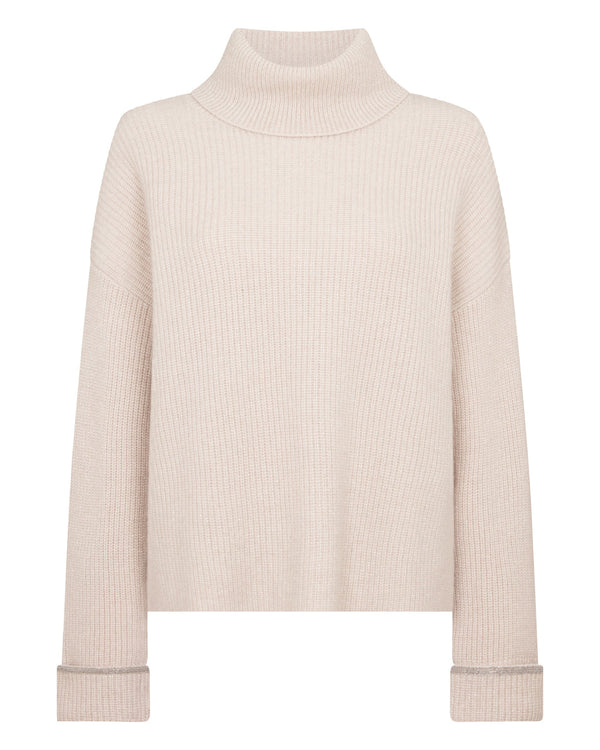 N.peal Women's Luxe Turtle Neck Cashmere Sweater In Ecru White Sparkle