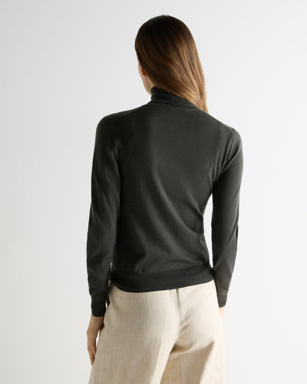 N.peal Women's Margot Superfine Cashmere Turtle Neck Sweater In Arabica Khaki Green