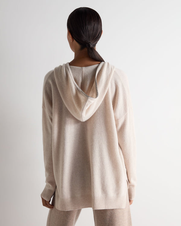 N.peal Women's Maya Metal Trim Cashmere Hoodie In Ecru White
