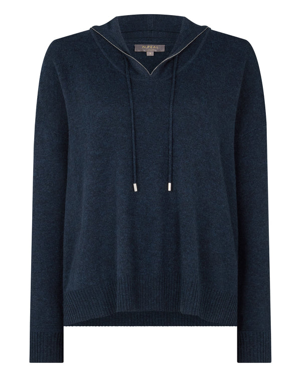 N.peal Women's Maya Metal Trim Cashmere Hoodie In Indigo Blue