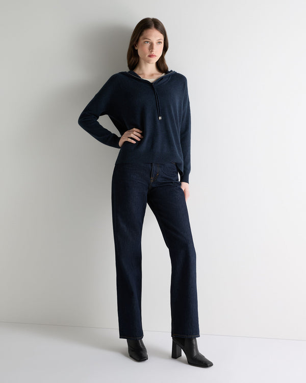 N.peal Women's Maya Metal Trim Cashmere Hoodie In Indigo Blue