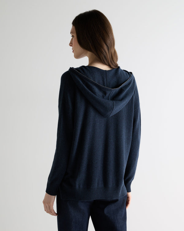 N.peal Women's Maya Metal Trim Cashmere Hoodie In Indigo Blue
