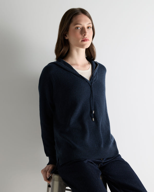 n.peal Women's Maya Metal Trim Cashmere Hoodie In Indigo Blue