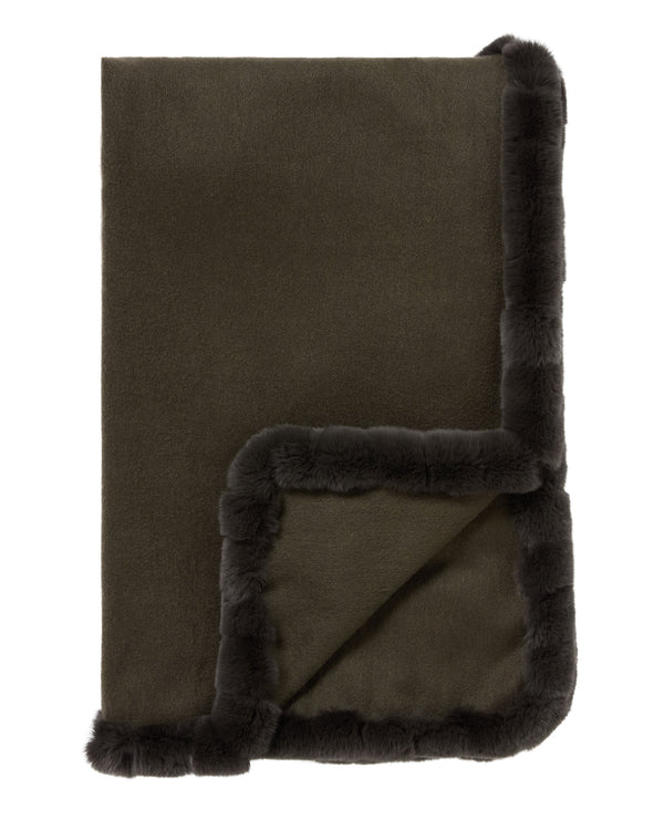 n.peal Women's Meribel Woven Fur Trim Cashmere Shawl In Arabica Khaki Green