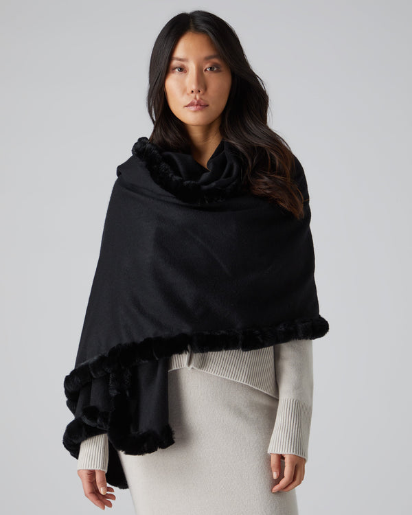 N.peal Women's Meribel Woven Fur Trim Cashmere Shawl In Black