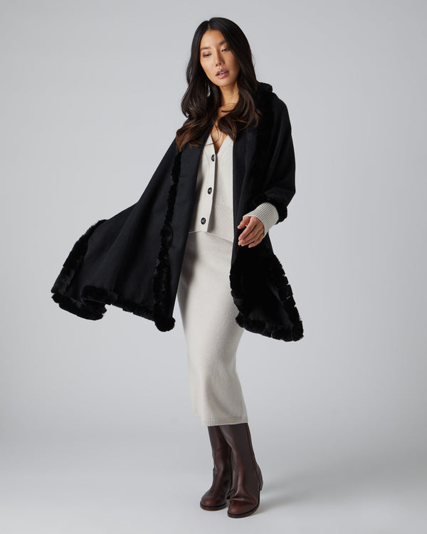 N.peal Women's Meribel Woven Fur Trim Cashmere Shawl In Black