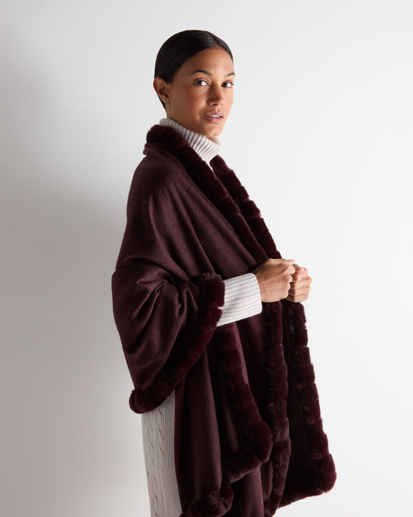 N.peal Women's Meribel Woven Fur Trim Cashmere Shawl In Claret Red
