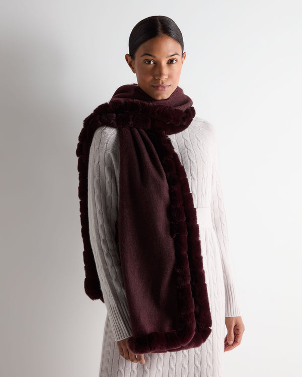 N.peal Women's Meribel Woven Fur Trim Cashmere Shawl In Claret Red