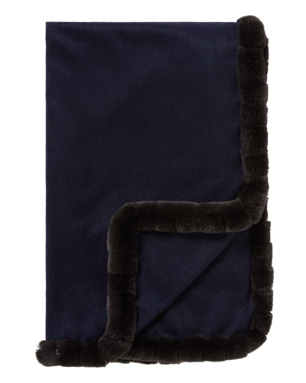 n.peal Women's Meribel Woven Fur Trim Cashmere Shawl In Navy Blue