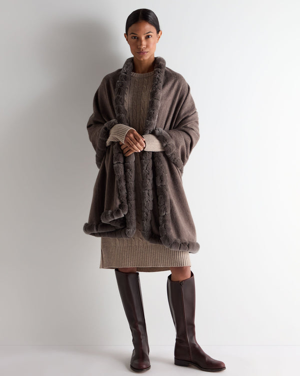 N.peal Women's Meribel Woven Fur Trim Cashmere Shawl In Otter Brown