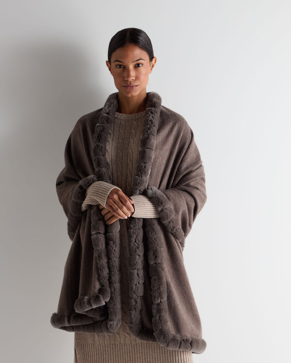 N.peal Women's Meribel Woven Fur Trim Cashmere Shawl In Otter Brown