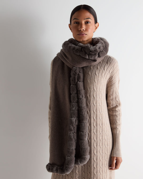 N.peal Women's Meribel Woven Fur Trim Cashmere Shawl In Otter Brown
