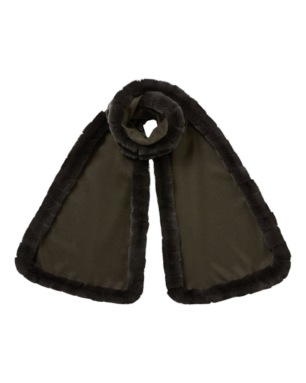 n.peal Women's Meribel Woven Fur Trim Scarf In Arabica Khaki Green