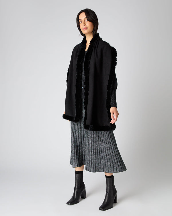 N.peal Women's Meribel Woven Fur Trim Scarf In Black