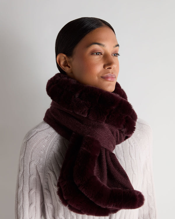 N.peal Women's Meribel Woven Fur Trim Scarf In Claret Red