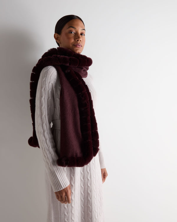 N.peal Women's Meribel Woven Fur Trim Scarf In Claret Red
