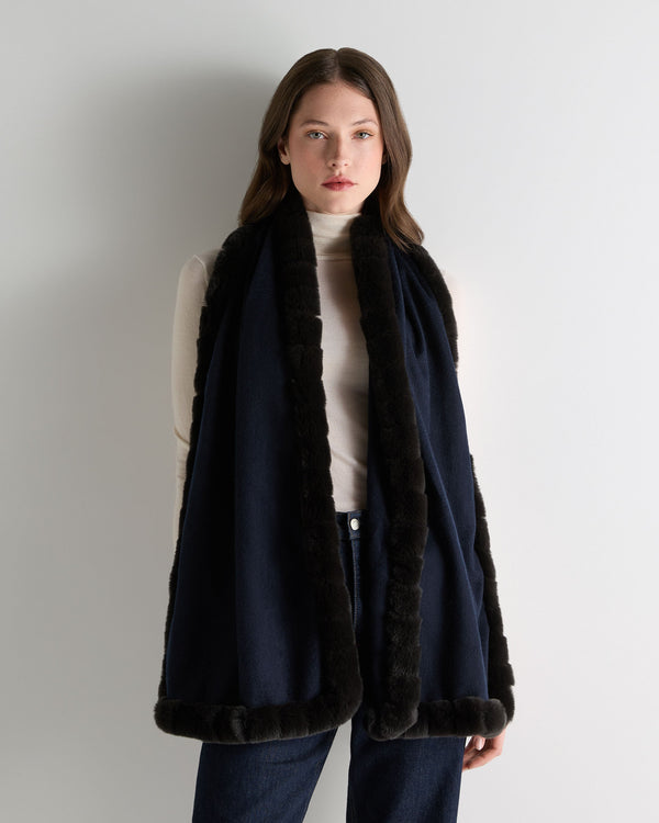 N.peal Women's Meribel Woven Fur Trim Scarf In Navy Blue