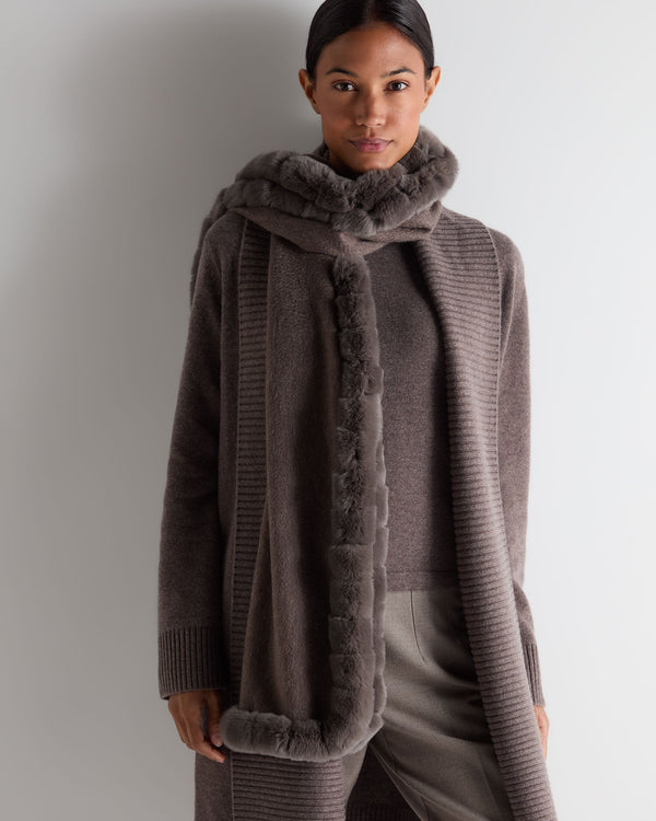 N.peal Women's Meribel Woven Fur Trim Scarf In Otter Brown