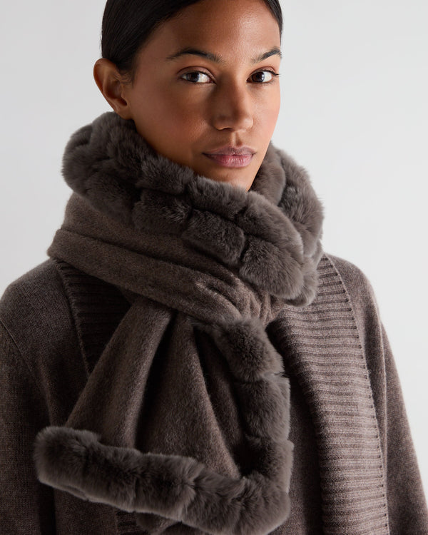 N.peal Women's Meribel Woven Fur Trim Scarf In Otter Brown