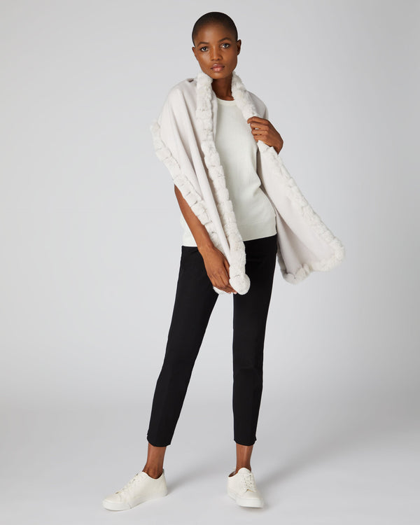 N.peal Women's Meribel Woven Fur Trim Scarf In Snow Grey