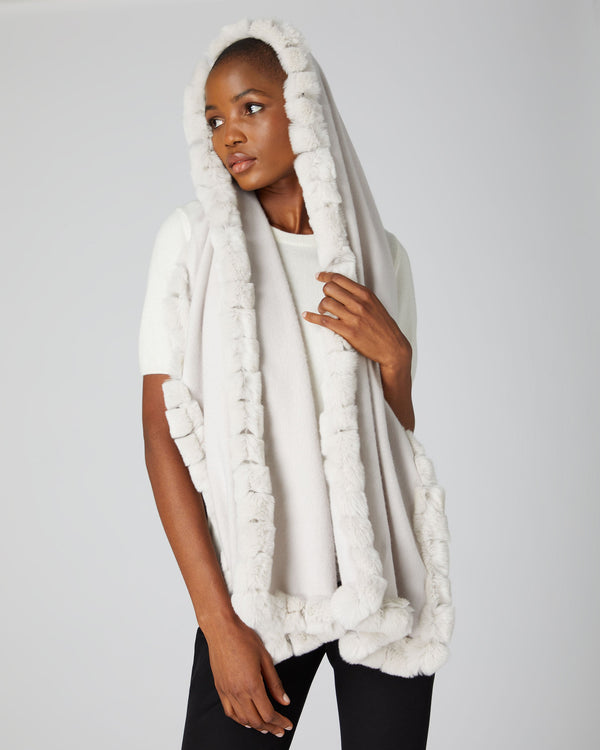 N.peal Women's Meribel Woven Fur Trim Scarf In Snow Grey