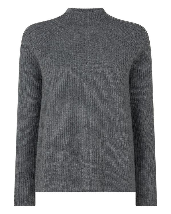 N.peal Women's Metal Funnel Neck Cashmere Sweater In Elephant Grey