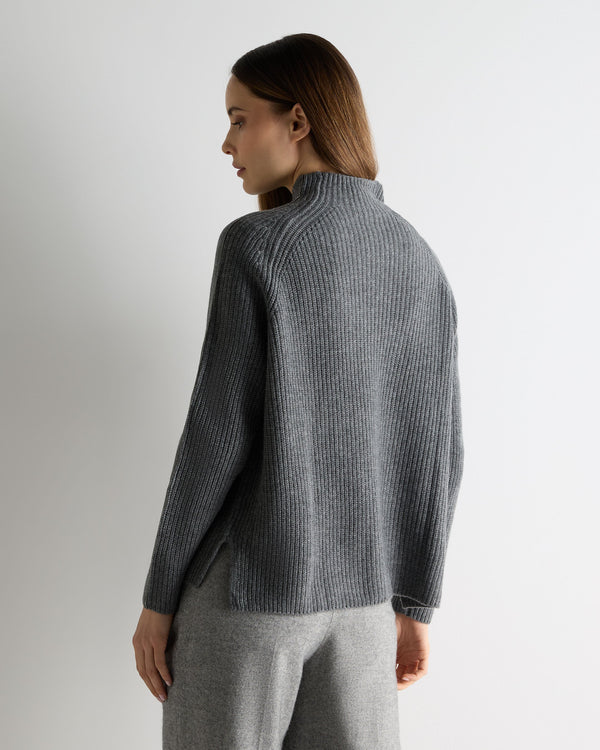 N.peal Women's Metal Funnel Neck Cashmere Sweater In Elephant Grey
