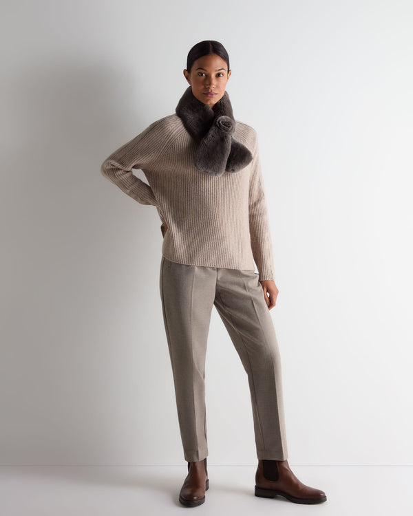 N.peal Women's Metal Funnel Neck Cashmere Sweater In Oatmeal Brown