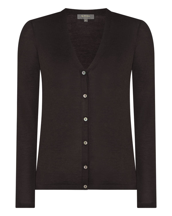 N.peal Women's Mia Superfine Cashmere V Neck Cardigan In Chocolate Brown