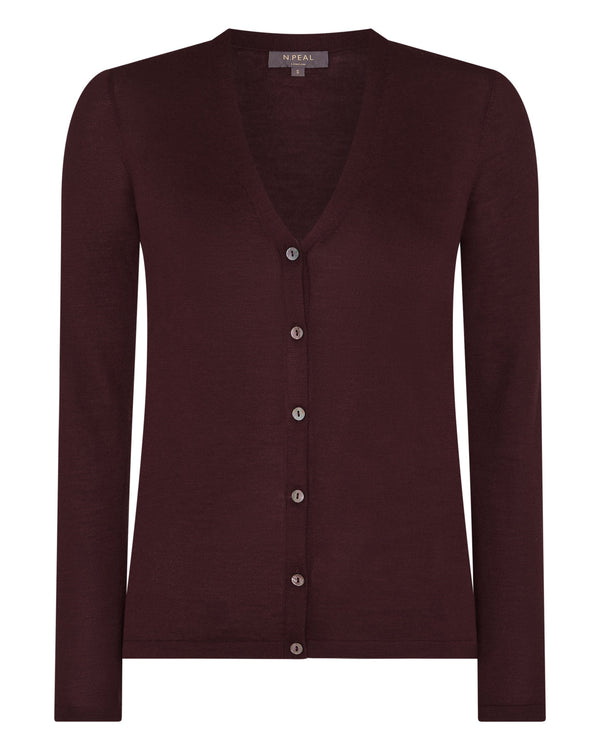 N.peal Women's Mia Superfine Cashmere V Neck Cardigan In Claret Red