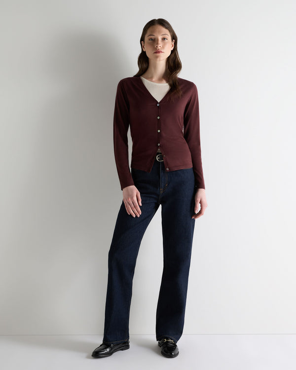 N.peal Women's Mia Superfine Cashmere V Neck Cardigan In Claret Red