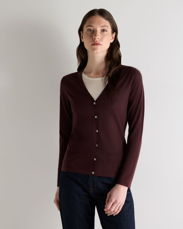 n.peal Women's Mia Superfine Cashmere V Neck Cardigan In Claret Red