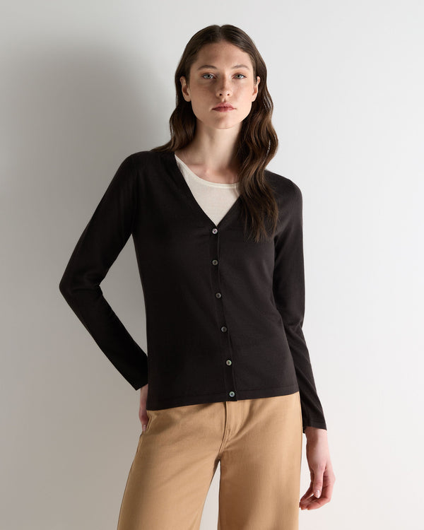 n.peal Women's Mia Superfine Cashmere V Neck Cardigan In Chocolate Brown