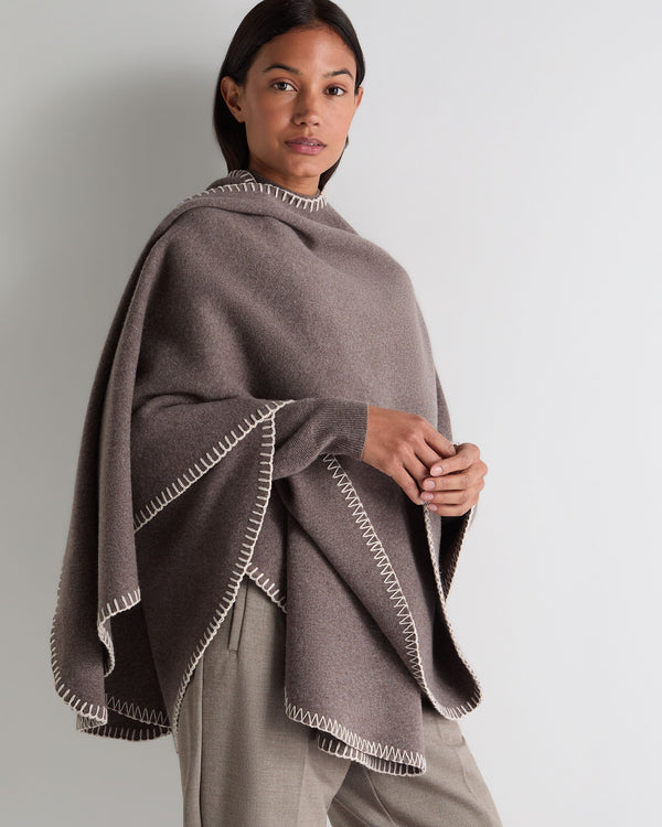 n.peal Women's Milano Stitch Trim Cashmere Cape In Otter Brown