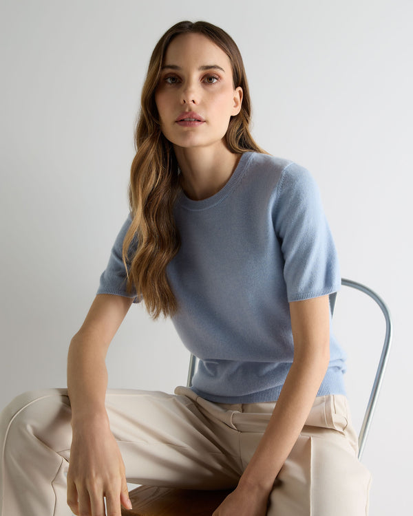 n.peal Women's Milly Classic Cashmere T-Shirt In Sea Mist Blue